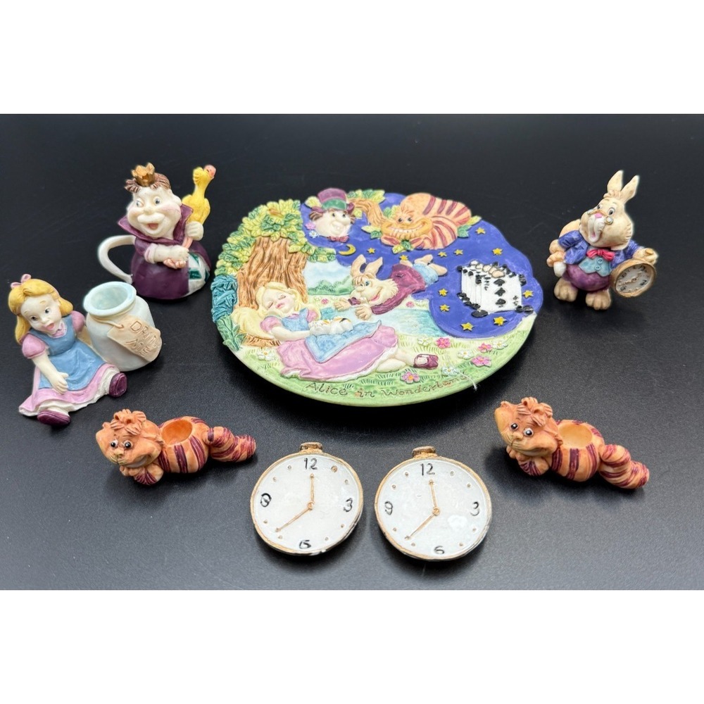 Vintage 1996 Popular Imports ALICE IN WONDERLAND Mini Resin Tea Set Figurines